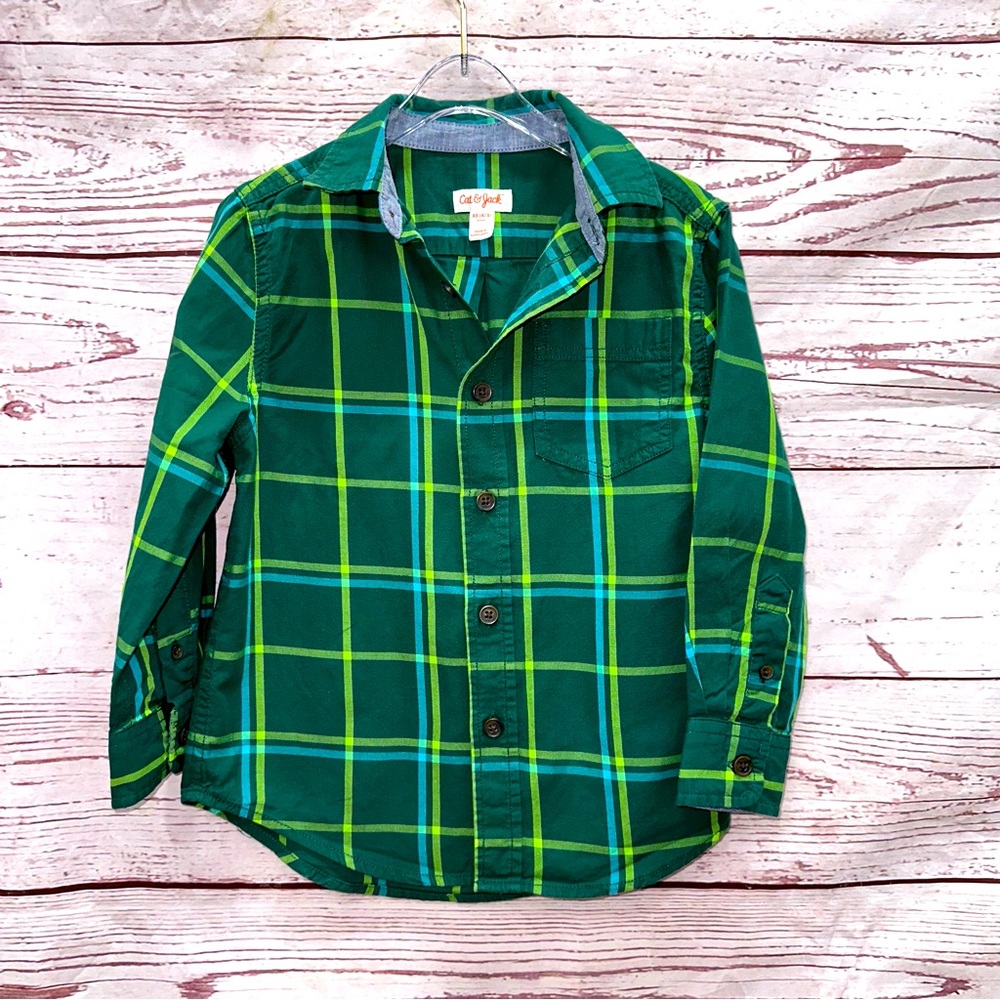 Cat & Jacket Green Plaid Shirt Size 4/5